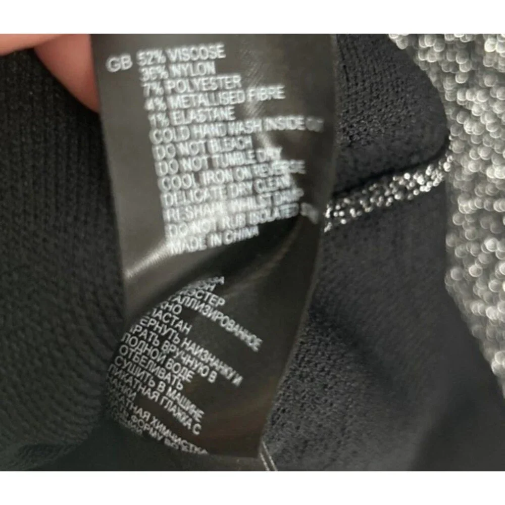 REISS cardigan Kimberley metallic Silver Black open front Medium Stretchy Comfy
